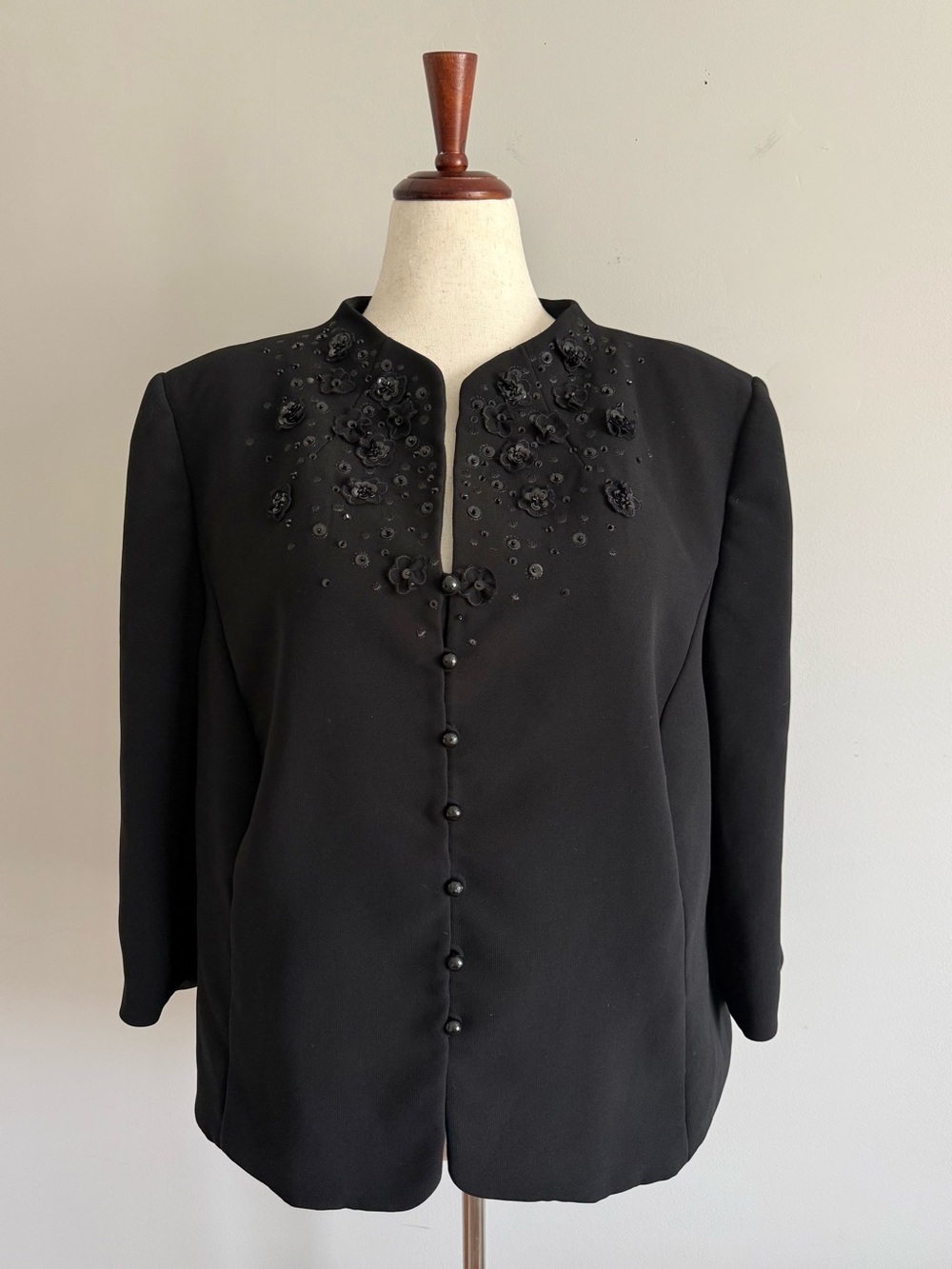 Tahari Black Embellished Button-Front Blazer